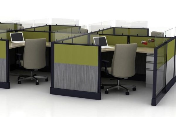 6-pack cubicles with work areas that measure 6'x6'.