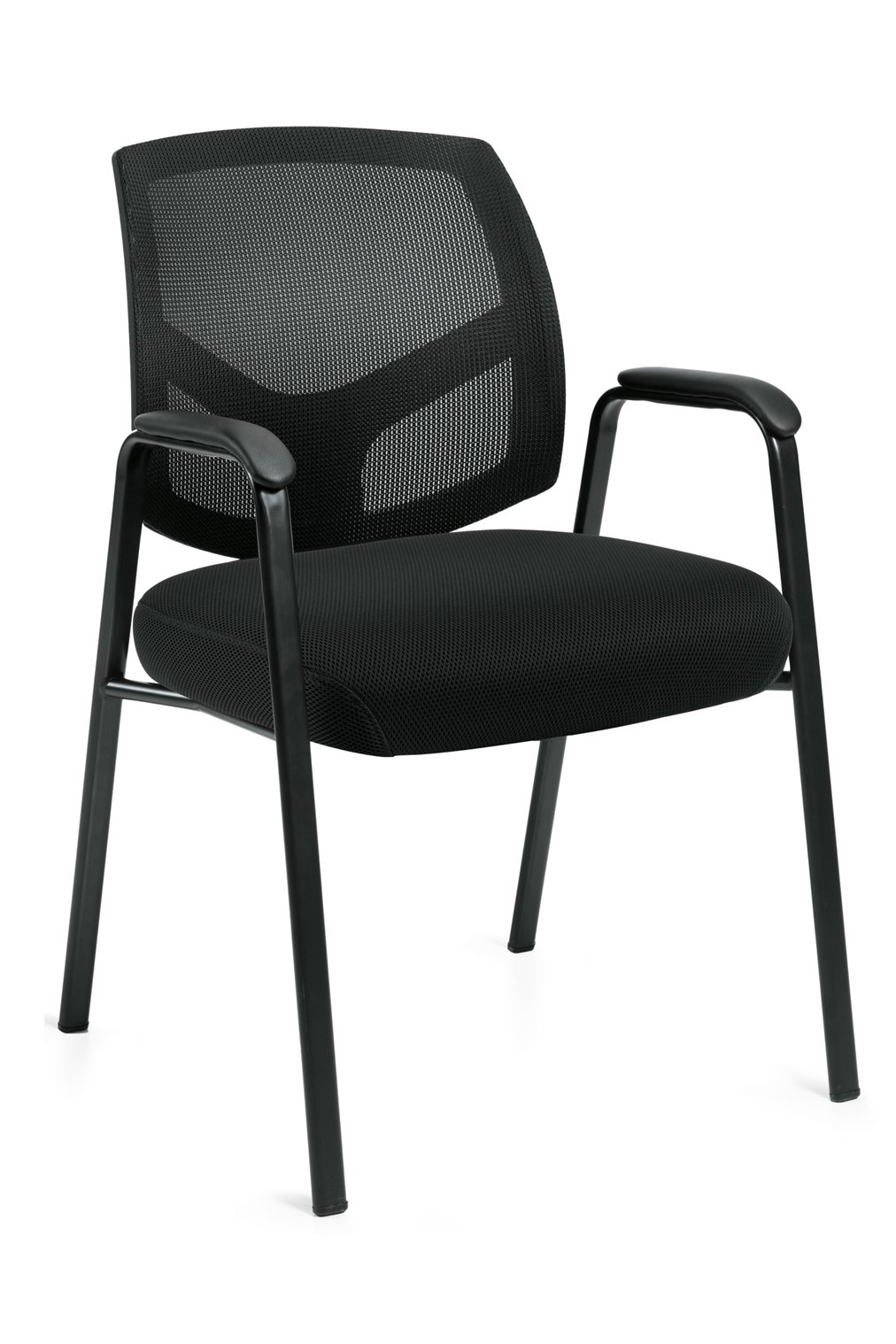 Midback mesh guest chair with black oval tubular steelbase, fabric seat and stylish back detail for maximum lumbar support.